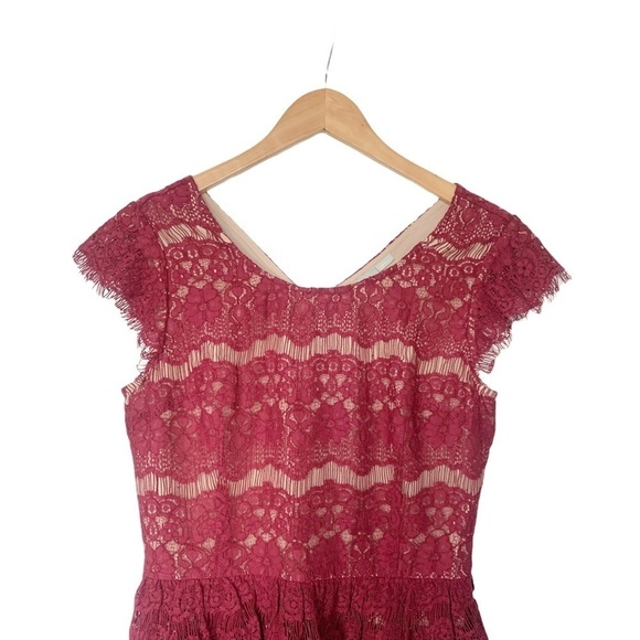 Anthropologie Maeve Elsa Red Lace Peplum Holiday Dress Lovecore Size Small - Picture 3 of 8